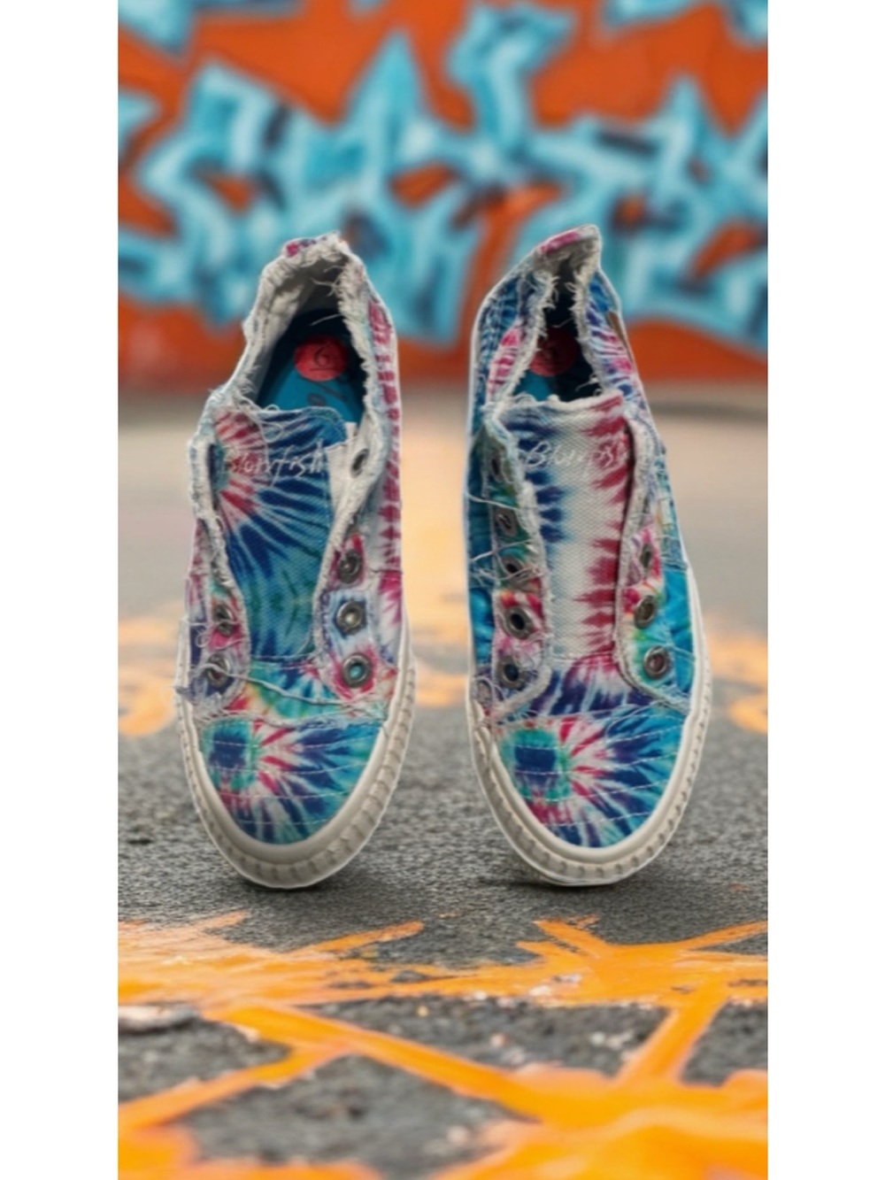 Blowfish Tie-Dye Frayed Slip-On Sneakers - Blue Pink Green